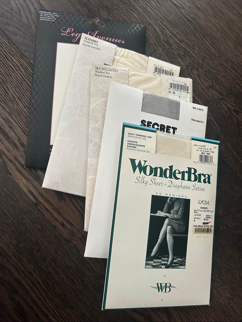 Lot of five pantyhose stockings nylons , new in packaging sizes small and medium